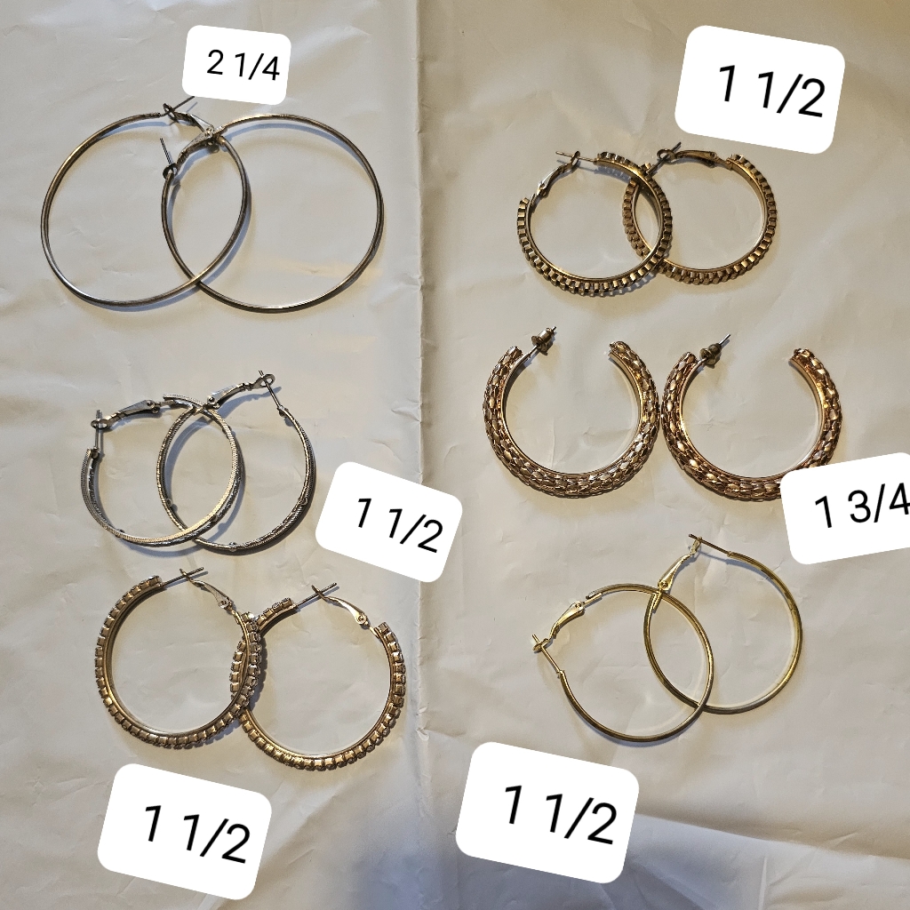 Six Pairs Hoop Earrings Nwot